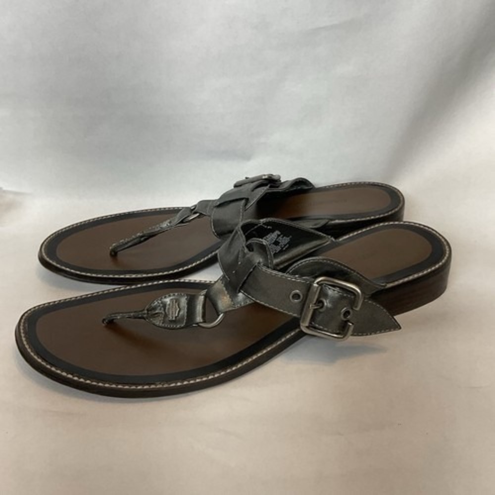 Harley-Davidson Silver Buckle Logo Strap Flat Thong Sandals Women 10M China